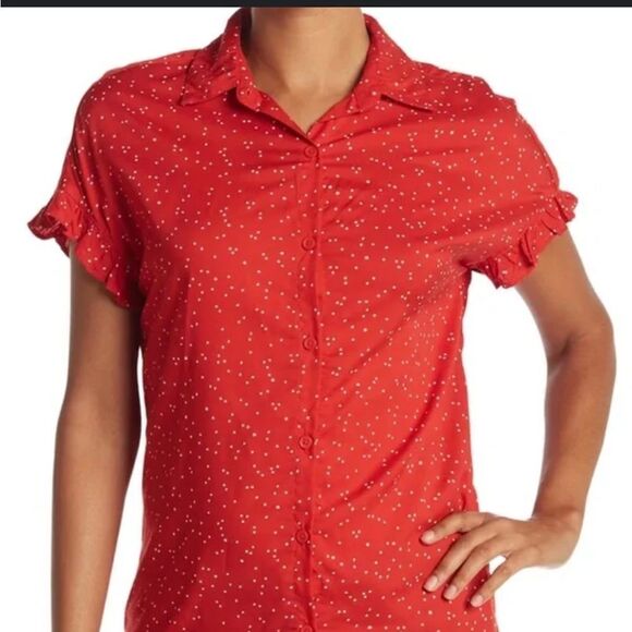 Beachlunchlounge Red Blouse with White Stars - Picture 1 of 5